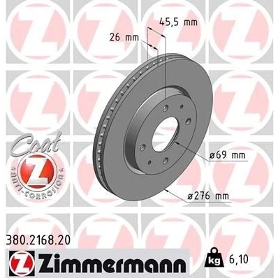 Kuva ZIMMERMANN COAT Z 380.2168.20 Jarrulevyt 276 26 6/4 4 114 tuuletettu sisältä pinnoitettu MITSUBISHI: Lancer 7 Limousine, 7, Galant 6