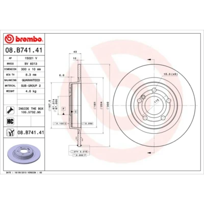Kuva BREMBO COATED DISC LINE 08.B741.41 Jarrulevyt 300 10 5 täysi pinnoitettu hiiliteräs Ruuveilla