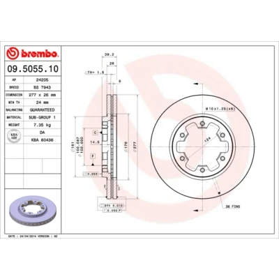 Kuva BREMBO 09.5055.10 Jarrulevyt 277 26 6 tuuletettu sisältä NISSAN: Pick Up, TERRANO 2, Navara up