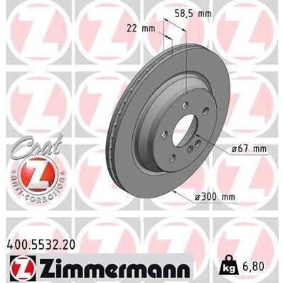 Kuva ZIMMERMANN COAT Z 400.5532.20 Jarrulevyt 300 22 6/5 5 112 tuuletettu sisältä pinnoitettu MERCEDES BENZ: S sarja Sedan