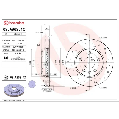 Kuva BREMBO Jarrulevy OPEL: Insignia A Sports Tourer, Hatchback, Sedan, SAAB: 9 5 CHEVROLET: Malibu VIII 09.A969.1X Jarrulevyt
