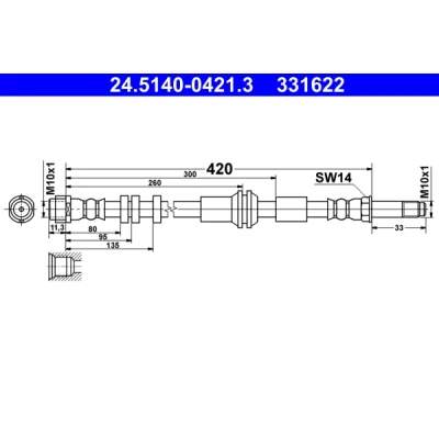 Kuva ATE 24.5140 0421.3 Jarruletku 420 M10x1 AUDI: A6 C7 Avant