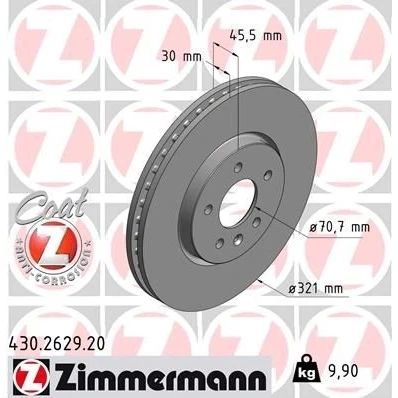 Kuva ZIMMERMANN COAT Z 430.2629.20 Jarrulevyt 321 30 6/5 5 115 tuuletettu sisältä pinnoitettu hiiliteräs OPEL: Astra J Sports Tourer, Zafira C Tourer