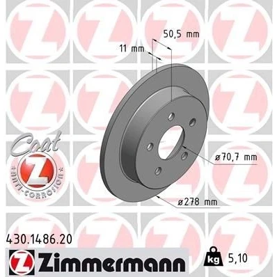 Kuva ZIMMERMANN COAT Z 430.1486.20 Jarrulevyt 278 11 5/5 5 118 täysi pinnoitettu CHEVROLET: Trans Sport