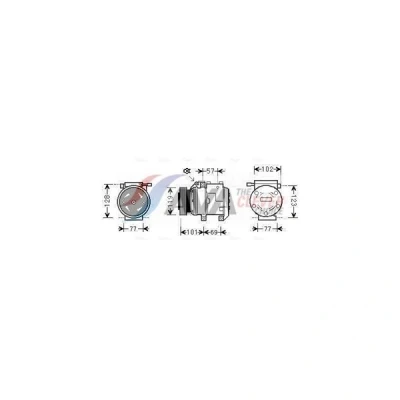 Kuva AVA COOLING SYSTEMS HYAK222 Ilmastoinnin Kompressori 10PA17C 12V PAG 46 R134a kompressoriöljyllä, magneettikytkimellä, ilman diodia