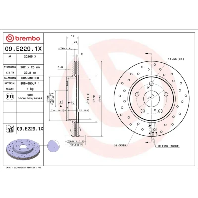 Kuva BREMBO Jarrulevy TOYOTA: Corolla XII Farmari, Sedan 282mm 25mm 5 rei&#039;itetty/tuuletettu sisältä 09.E229.1X Jarrulevyt