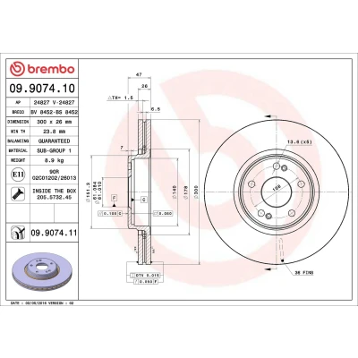 Kuva BREMBO COATED DISC LINE 09.9074.11 Jarrulevyt 300 26 5 tuuletettu sisältä pinnoitettu Ruuveilla RENAULT: LAGUNA 2, 2 Grandtour