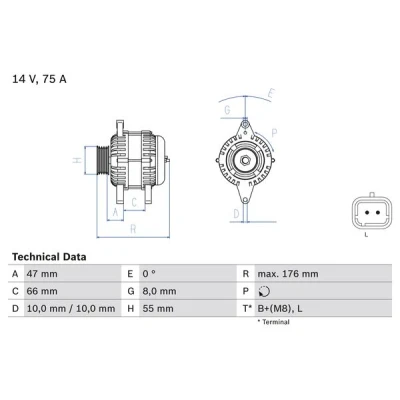 Kuva BOSCH 0 986 042 191 Laturi 14V 75A RENAULT: Scénic 1, CLIO 2, MEGANE 1 Cabriolet
