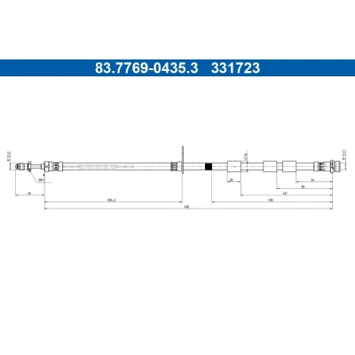Kuva ATE 83.7769 0435.3 Jarruletku 430mm M10x1mm FORD: Ecosport Mk2 1.0 EcoBoost, 1.6 Ti VCT, 2.0 4x4, 1.5 TDCi EcoBlue
