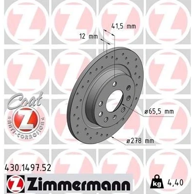 Kuva ZIMMERMANN SPORT COAT Z 430.1497.52 Jarrulevyt 278 12 8/5 5 110 täysi, reijitetty pinnoitettu SAAB: 9 3 Farmari, Sedan, OPEL: Vectra C CC