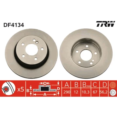 Kuva TRW DF4134 Jarrulevyt 290 12 5 112 täysi Lakattu MERCEDES BENZ: E sarja T modell