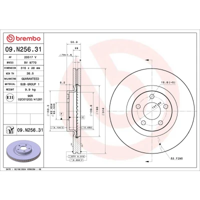 Kuva BREMBO Jarrulevy FORD: S Max Mk2 316mm 28mm 5 tuuletettu sisältä 09.N256.31 Jarrulevyt