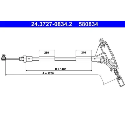 Kuva ATE 24.3727 0834.2 Käsijarruvaijeri 1700 PEUGEOT: 406 Farmari, Sedan