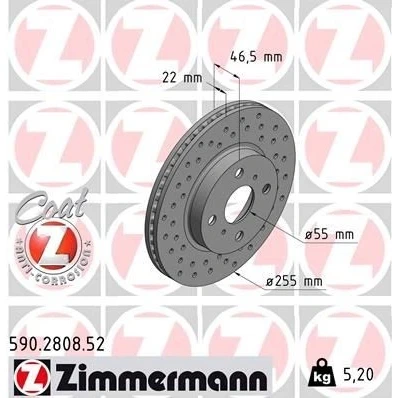 Kuva ZIMMERMANN SPORT COAT Z 590.2808.52 Jarrulevyt 255 22 6/4 4 100 tuuletettu sisältä, reijitetty pinnoitettu TOYOTA: Yaris II Hatchback