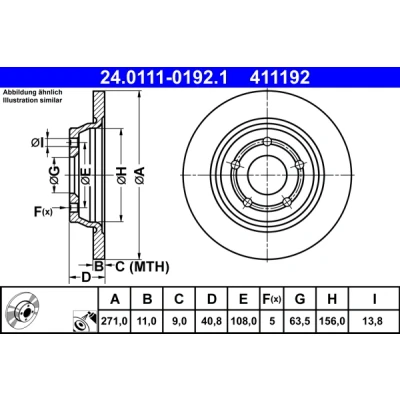 Kuva ATE 24.0111 0192.1 Jarrulevyt 271,0 11,0 5 108,0 täysi pinnoitettu FORD: Focus Mk4 Turnier, Hatchback
