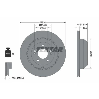 Kuva TEXTAR Jarrulevy KIA: SORENTO 3 314mm 18mm 05/08 114,3mm Tuuletettu, ulko pinnoitettu 92300803 S58411C5700,58411C5700 Jarrulevyt