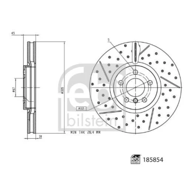 Kuva FEBI BILSTEIN Jarrulevy MINI: Hatchback, Countryman, Hatchback Etuakseli 335mm 30mm 5 aukko 112mm Tuuletettu pinnoitettu 185854 34106864133 Jarrulevyt