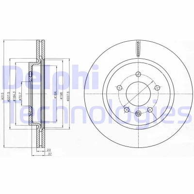Kuva DELPHI BG4388C Jarrulevyt 315 23 5 Tuuletettu pinnoitettu käsittelemätön ilman pyöränlaakeria, ABS sensorirengasta OPEL: Zafira C Tourer
