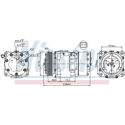 Kuva NISSENS 89195 Ilmastoinnin Kompressori SD6V12 12 PAG 46 R 134a PEUGEOT: 307 Hatchback, 206 CITROËN: C4 I Hatchback