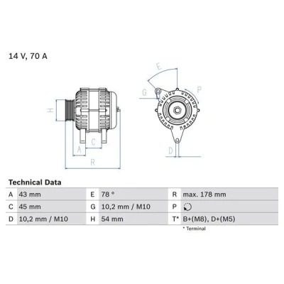 Kuva BOSCH 0 986 042 071 Laturi 14V 70A CITROËN: Xsara Farmari, Picasso, Berlingo / First I Van, PEUGEOT: Expert 206 Hatchback