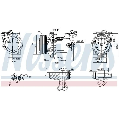 Kuva NISSENS 890042 Ilmastoinnin Kompressori SD7V16 12 PAG 46 YF R 134a DACIA: Duster SUV, SANDERO 2, NISSAN: Juke
