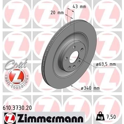 Kuva ZIMMERMANN COAT Z 610.3730.20 Jarrulevyt 340 20 6/5 5 108 tuuletettu sisältä pinnoitettu VOLVO: XC90 II
