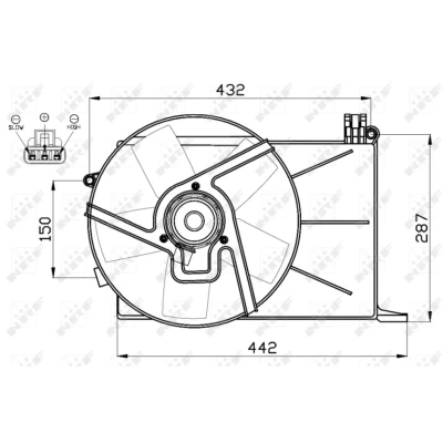Kuva NRF 47459 Jäähdyttimen Tuuletin 300 12 140 Jäähdytystuulettimen kehällä OPEL: Corsa B Hatchback