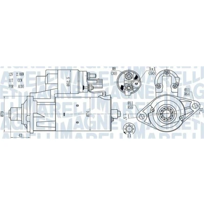Kuva MAGNETI MARELLI 063721584010 Starttimoottori 12 1,7 11 VOLKSWAGEN: Transporter 5, Multivan 5 (7HM, Bus, SKODA: Octavia 2 Combi