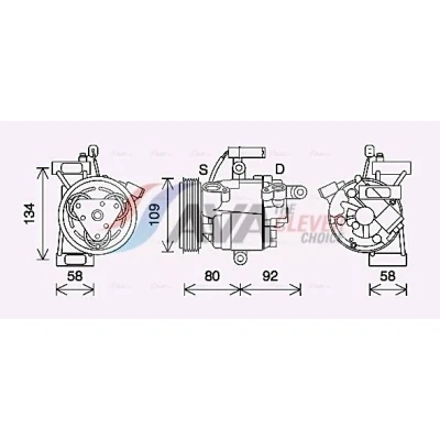 Kuva AVA COOLING SYSTEMS TOAK734 Ilmastoinnin Kompressori DKV09Z 12V PAG 46 R1234yf kompressoriöljyllä