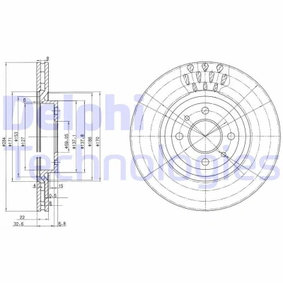 Kuva DELPHI BG2617 Jarrulevyt 284 22 4 Tuuletettu rasvattu käsittelemätön ilman pyöränlaakeria, ABS sensorirengasta FIAT: Punto II Hatchback