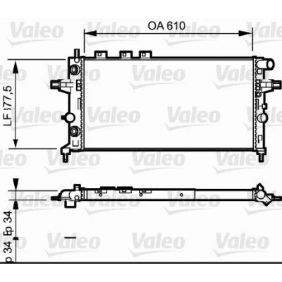 Kuva VALEO 732548 Jäähdytin Alumiini 600 378 34 lman kylmäainesäädintä Jäähdytysrivat mekaan. kiinnitetyt OPEL: Astra G CC, Caravan, Sedan