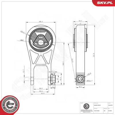 Kuva ESEN SKV 75SKV073 Moottorin Kumityyny Takana Kumimetallilaakeri Alumiini, Kumi 212mm 50mm FIAT: Ducato III Van