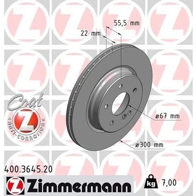 Kuva ZIMMERMANN COAT Z 400.3645.20 Jarrulevyt 300 22 6/5 5 112 tuuletettu sisältä pinnoitettu hiiliteräs MERCEDES BENZ: C sarja T modell, Sedan