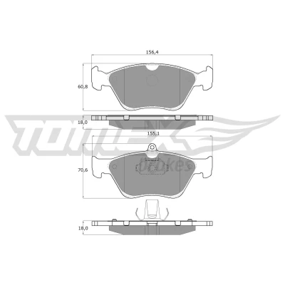 Kuva TOMEX brakes TX 11 88 Jarrupalat Etuakseli Kulumisenilmaisemelle OPEL: Omega B Sedan, Vectra A Caravan, SAAB: 900 II Hatchback