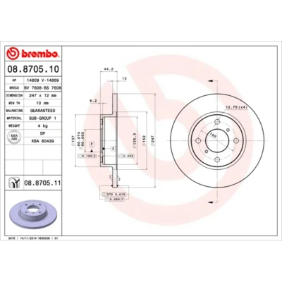 Kuva BREMBO COATED DISC LINE 08.8705.11 Jarrulevyt 247 12 4 täysi pinnoitettu SUZUKI: Wagon R+ II Hatchback