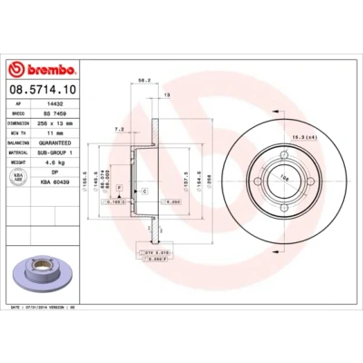 Kuva BREMBO 08.5714.10 Jarrulevyt 256 13 4 täysi AUDI: 80 B4 Sedan, Avant