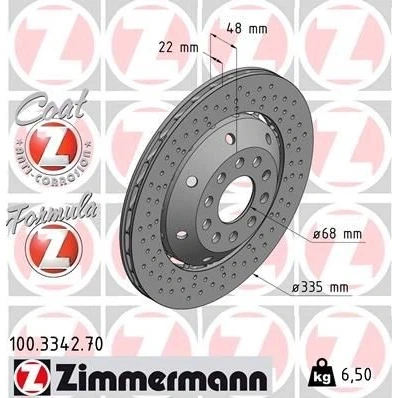 Kuva ZIMMERMANN FORMULA Z COAT 100.3342.70 Jarrulevyt 335 22 10/5 5 112 Tuuletettu, reijitetty, kaksiosainen jarrulevy pinnoitettu Seostettu / hiilletty