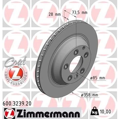 Kuva ZIMMERMANN COAT Z 600.3239.20 Jarrulevyt 358 28 7/5 5 130 Tuuletettu, ulko pinnoitettu hiiliteräs PORSCHE: Cayenne, AUDI: Q7, VOLKSWAGEN: Touareg I