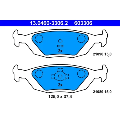 Kuva ATE 13.0460 3306.2 Jarrupalat Ei kulumisenilmaisimelle, Ilman kulumisenilmaisinta SAAB: 9000 Hatchback, 900 I Sedan, VOLVO: 480 E