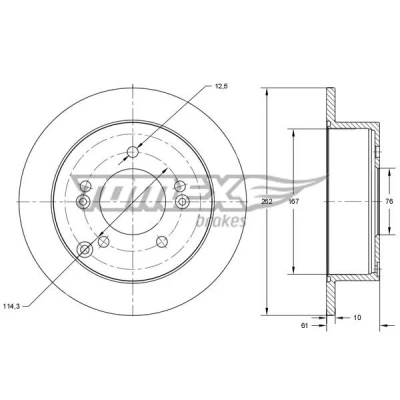 Kuva TOMEX brakes TX 73 36 Jarrulevyt Taka akseli 262 10 5 114,3 täysi Lakattu HYUNDAI: Sonata V, Tucson, KIA: Sportage II, Magentis II