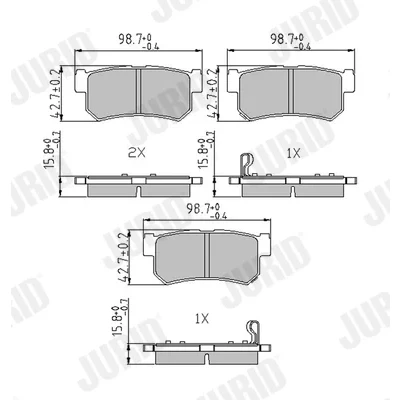 Kuva JURID 573377J Jarrupalat akustisella kulumavaroittimella SSANGYONG: Rexton W, Actyon Sports I Pick up, / 2, DAEWOO: Musso