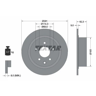Kuva TEXTAR PRO 92237103 Jarrulevyt 291 9 05/06 114,3 täysi pinnoitettu Ilman pyöränkiinnityspultteja, pyörännapaa NISSAN: Qashqai / Qashqai+2 I