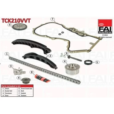 Kuva FAI AutoParts TCK210VVT Jakoketjusarja Tiivisteillä, Hammaspyörillä Yksinkertainen, Ketju hiljainen VOLKSWAGEN: Tiguan I, Jetta 4