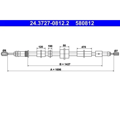 Kuva ATE 24.3727 0812.2 Käsijarruvaijeri 1696 PEUGEOT: 306 Hatchback