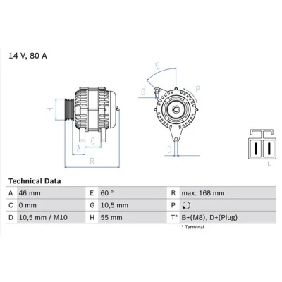 Kuva BOSCH 0 986 084 210 Laturi 14V 80A NISSAN: MICRA 3