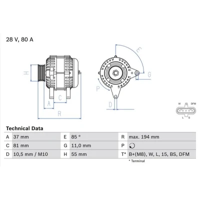 Kuva BOSCH 0 986 047 410 Laturi 28V 80A