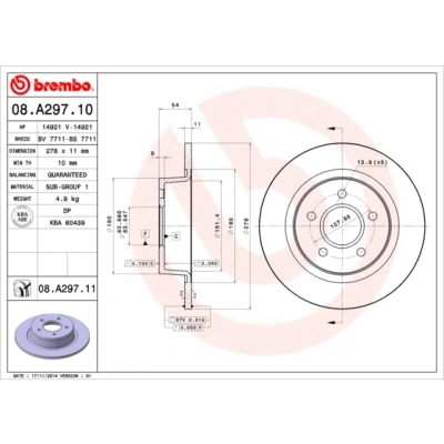 Kuva Jarrukiekko BREMBO 08A29711 takaisin/full/1 kpl