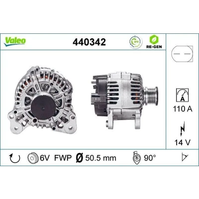 Kuva VALEO 440342 Laturi 14V 110A VOLKSWAGEN: Multivan 5 (7HM, Transporter 5, Bus