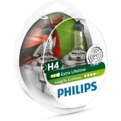 Kuva Halogeenilamppu PHILIPS LongLife EcoVision H4 P43t 38 BMW, ROVER, HONDA, DACIA, LAND JEEP, SUBARU, VOLVO, SSANGYONG, PLYMOUTH, SUZUKI, AUSTI