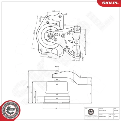 Kuva ESEN SKV 75SKV251 Moottorin Kumityyny Oikea Hydrolaakeri Alumiini, Kumi 228mm 128mm SKODA: Fabia 1 Combi, I Hatchback
